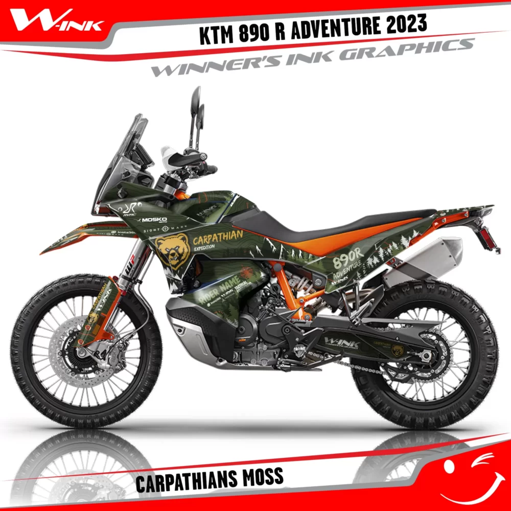 Adventure-890-R-2023-graphics-kit-and-decals-with-design-Carpathians-Moss