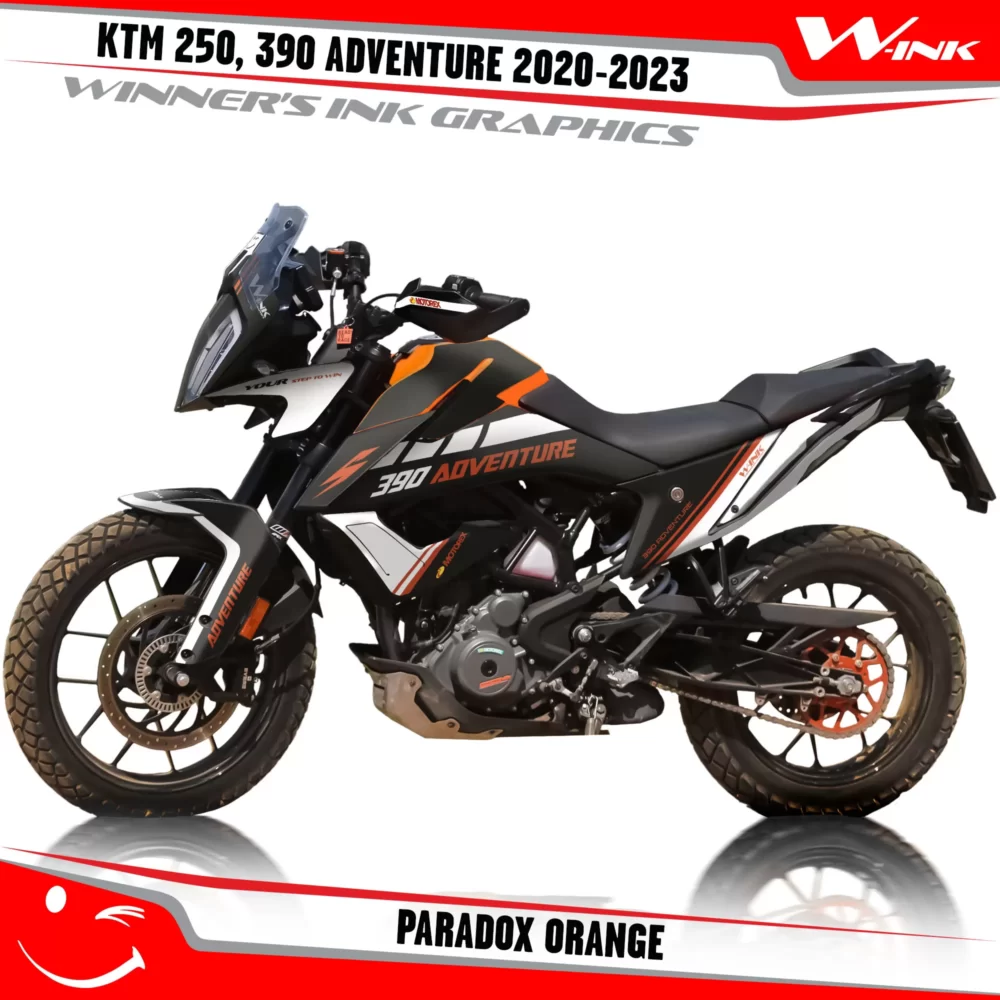 Adventure-390-2020-2021-2022-2023-graphics-kit-and-decals-with-designs-Paradox-Black-Orange