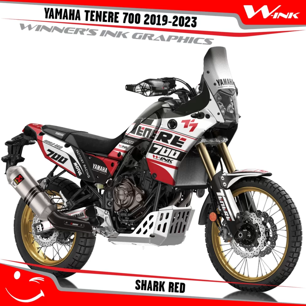 Yamaha-Tenere-700-2019-2020-2021-2022-2023-graphics-kit-and-decals-with-desing-Shark-White-Red