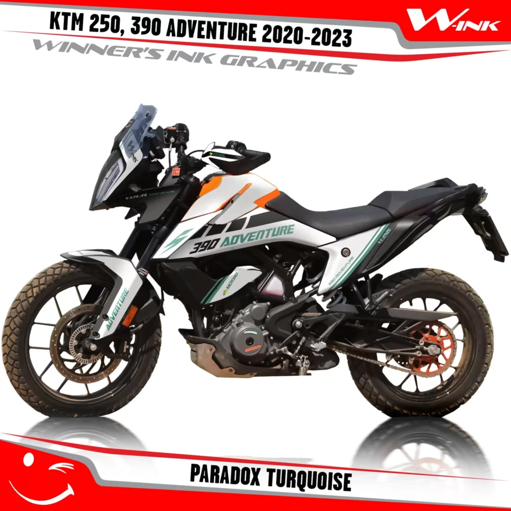 Adventure-390-2020-2021-2022-2023-graphics-kit-and-decals-with-designs-Paradox-White-Turquoise