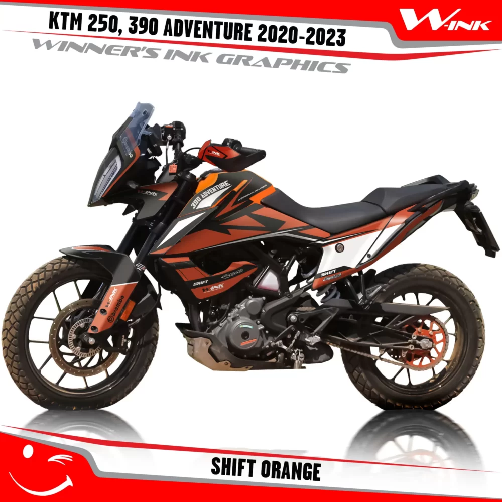 Adventure-390-2020-2021-2022-2023-graphics-kit-and-decals-with-designs-Shift-Black-Orange