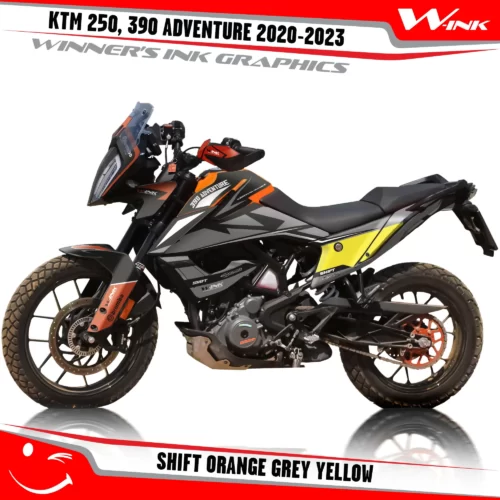 Adventure-390-2020-2021-2022-2023-graphics-kit-and-decals-with-designs-Shift-Colourful-Orange-Grey-Yellow