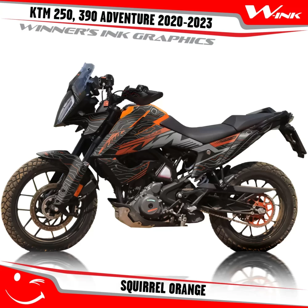 Adventure-390-2020-2021-2022-2023-graphics-kit-and-decals-with-designs-Squirrel-Black-Orange