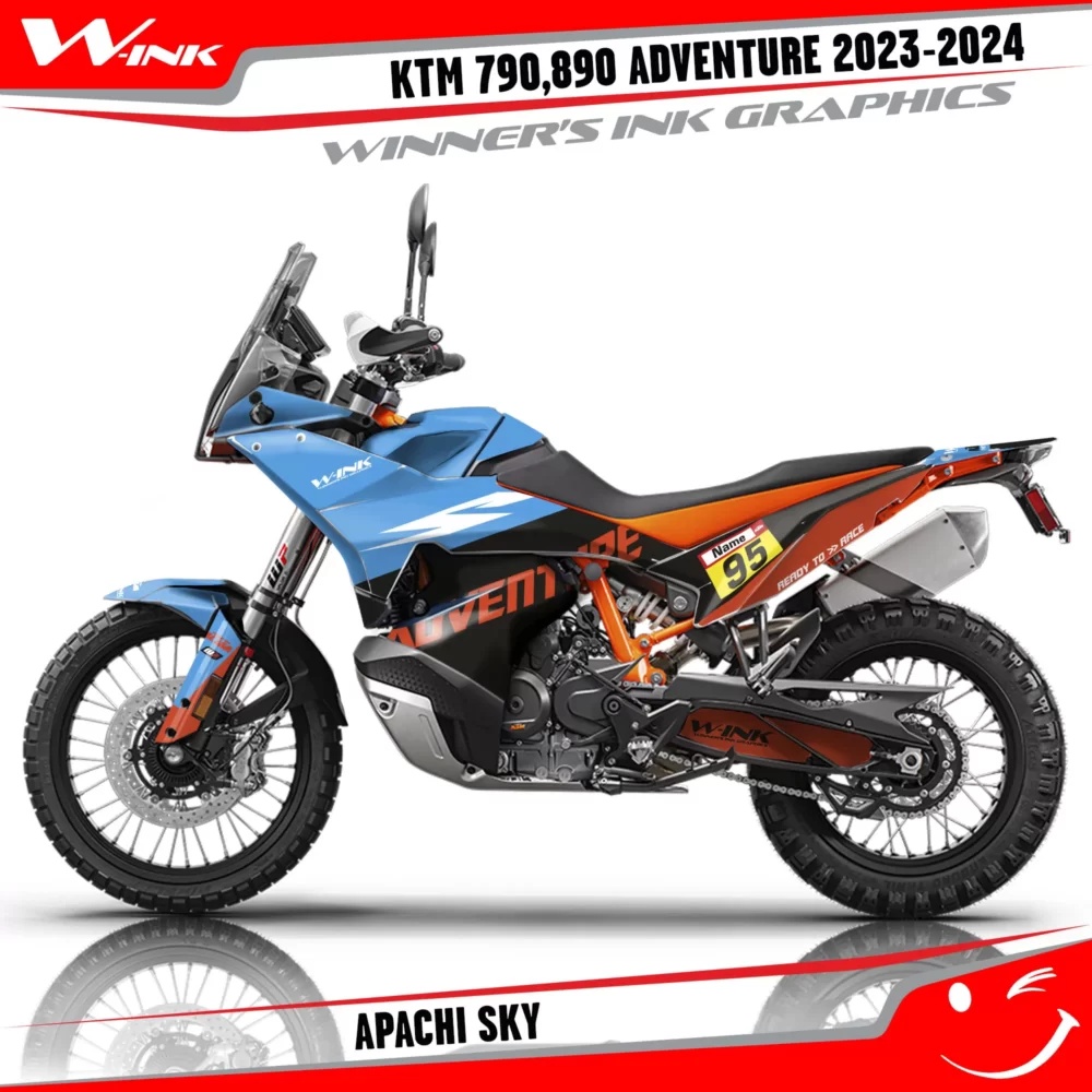 Adventure-790-890-2023-2024-graphics-kit-and-decals-with-design-Apachi-Black-Sky