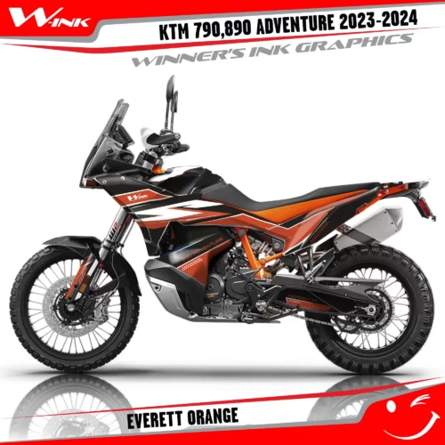 Adventure-790-890-2023-2024-graphics-kit-and-decals-with-design-Everett-Black-Orange
