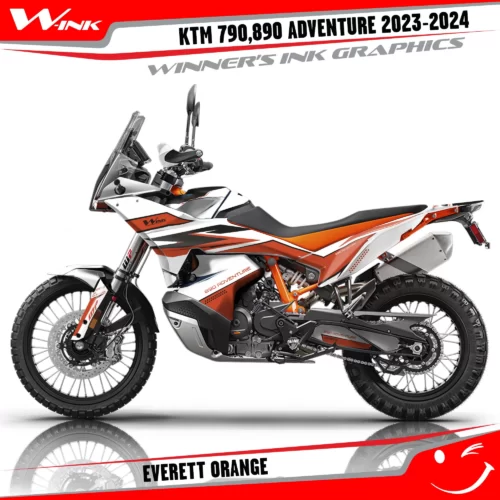 Adventure-790-890-2023-2024-graphics-kit-and-decals-with-design-Everett-White-Orange