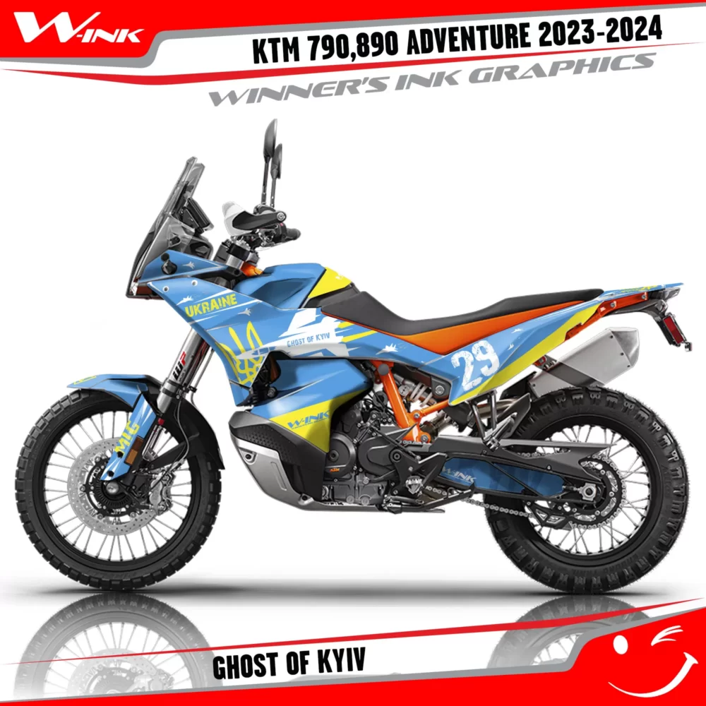 Adventure-790-890-2023-2024-graphics-kit-and-decals-with-design-Ghost-of-Kyiv
