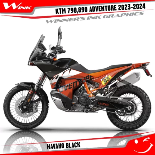 Adventure-790-890-2023-2024-graphics-kit-and-decals-with-design-Navaho-Orange-Black