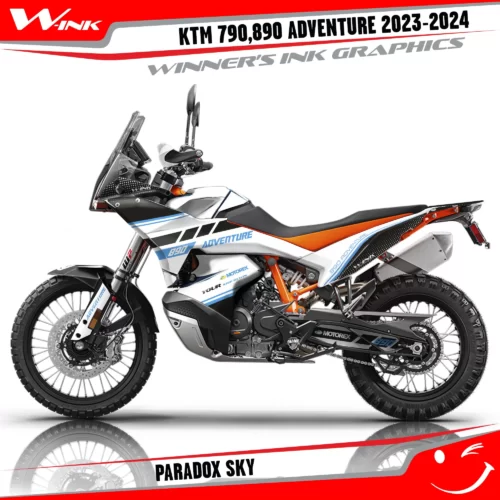 Adventure-790-890-2023-2024-graphics-kit-and-decals-with-design-Paradox-White-Sky