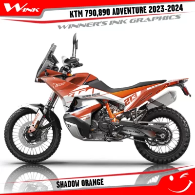 Adventure-790-890-2023-2024-graphics-kit-and-decals-with-design-Shadow-White-Orange