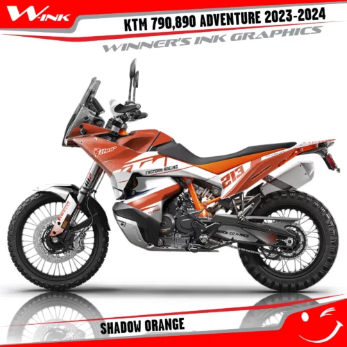 Adventure-790-890-2023-2024-graphics-kit-and-decals-with-design-Shadow-White-Orange