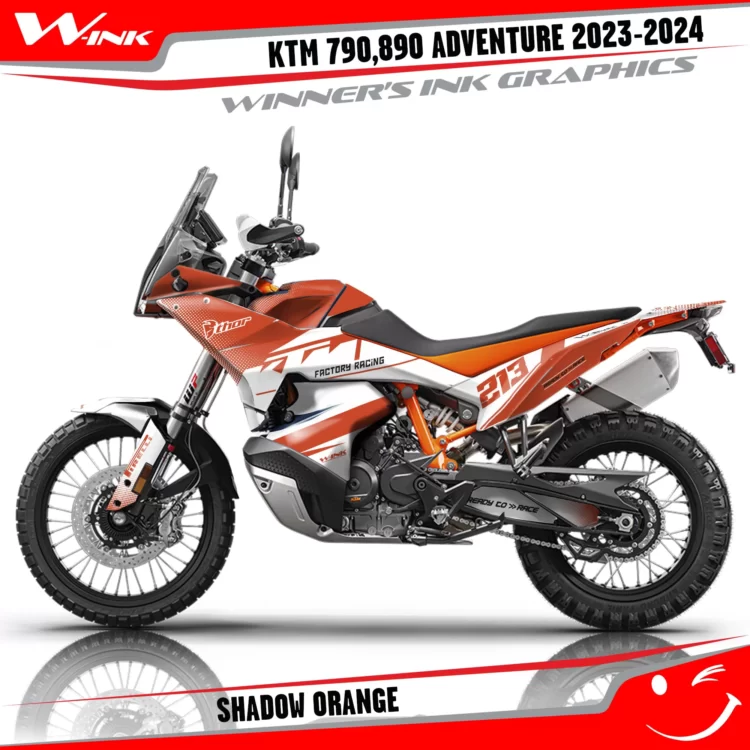 Adventure-790-890-2023-2024-graphics-kit-and-decals-with-design-Shadow-White-Orange