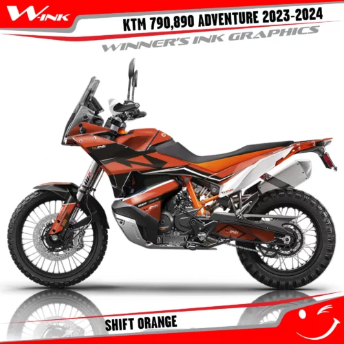 Adventure-790-890-2023-2024-graphics-kit-and-decals-with-design-Shift-Black-Orange