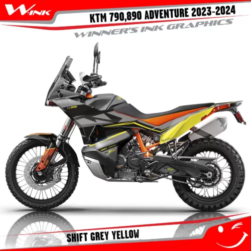 Adventure-790-890-2023-2024-graphics-kit-and-decals-with-design-Shift-Colourful-Orange-Grey-Yellow