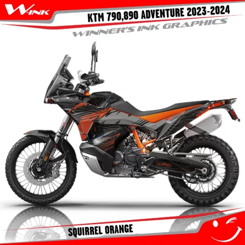 Adventure-790-890-2023-2024-graphics-kit-and-decals-with-design-Squirrel-Black-Orange