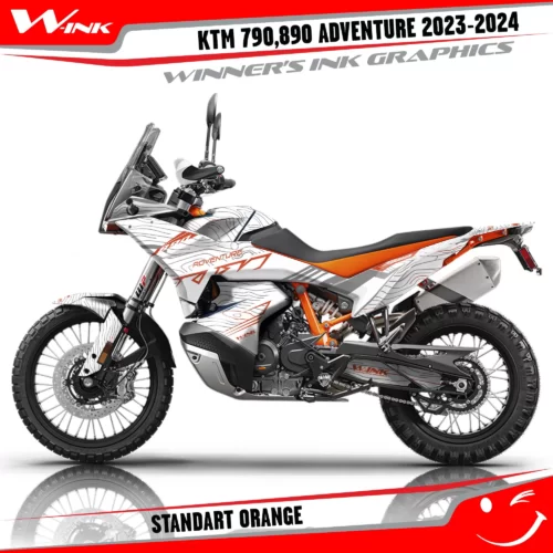 Adventure-790-890-2023-2024-graphics-kit-and-decals-with-design-Standart-White-Orange