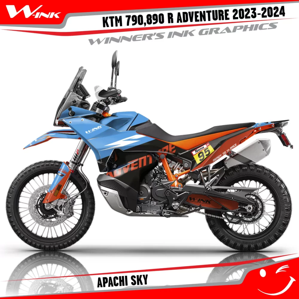 Adventure-790-890-R-2023-2024-graphics-kit-and-decals-with-design-Apachi-Black-Sky