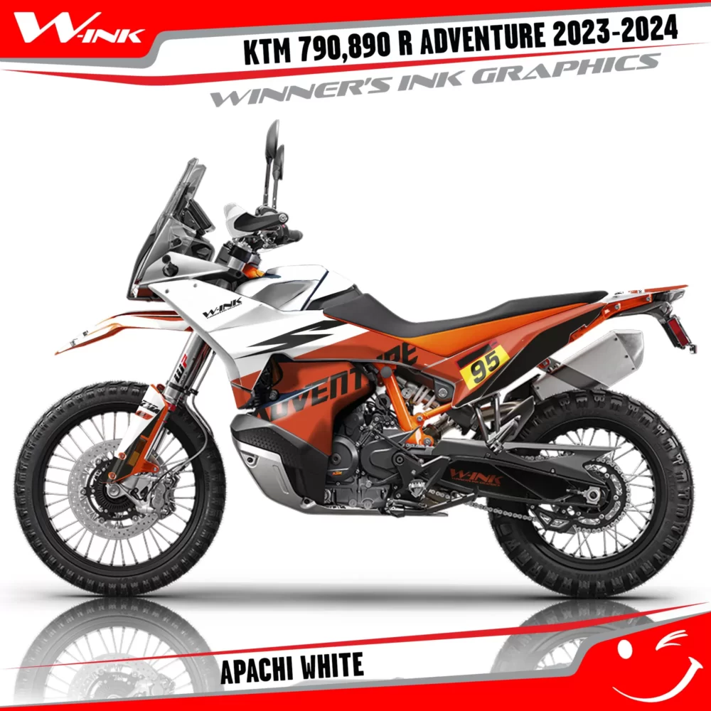 Adventure-790-890-R-2023-2024-graphics-kit-and-decals-with-design-Apachi-Orange-White