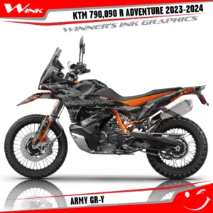 Adventure-790-890-R-2023-2024-graphics-kit-and-decals-with-design-Army-GR-Y