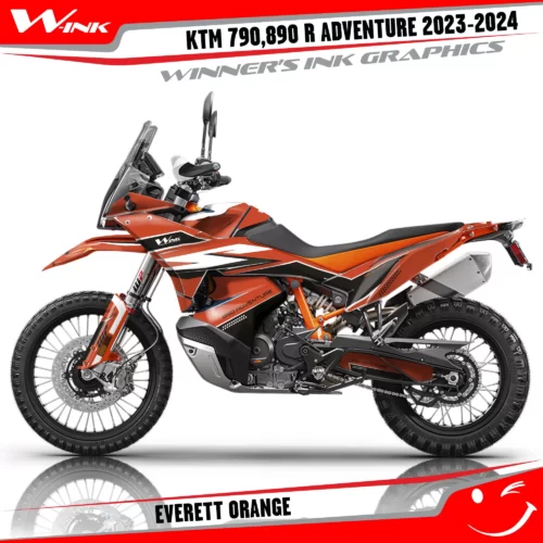 Adventure-790-890-R-2023-2024-graphics-kit-and-decals-with-design-Everett-Standart-Orange