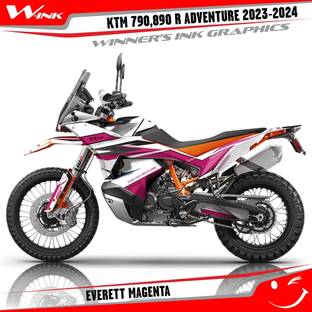 Adventure-790-890-R-2023-2024-graphics-kit-and-decals-with-design-Everett-White-Magenta