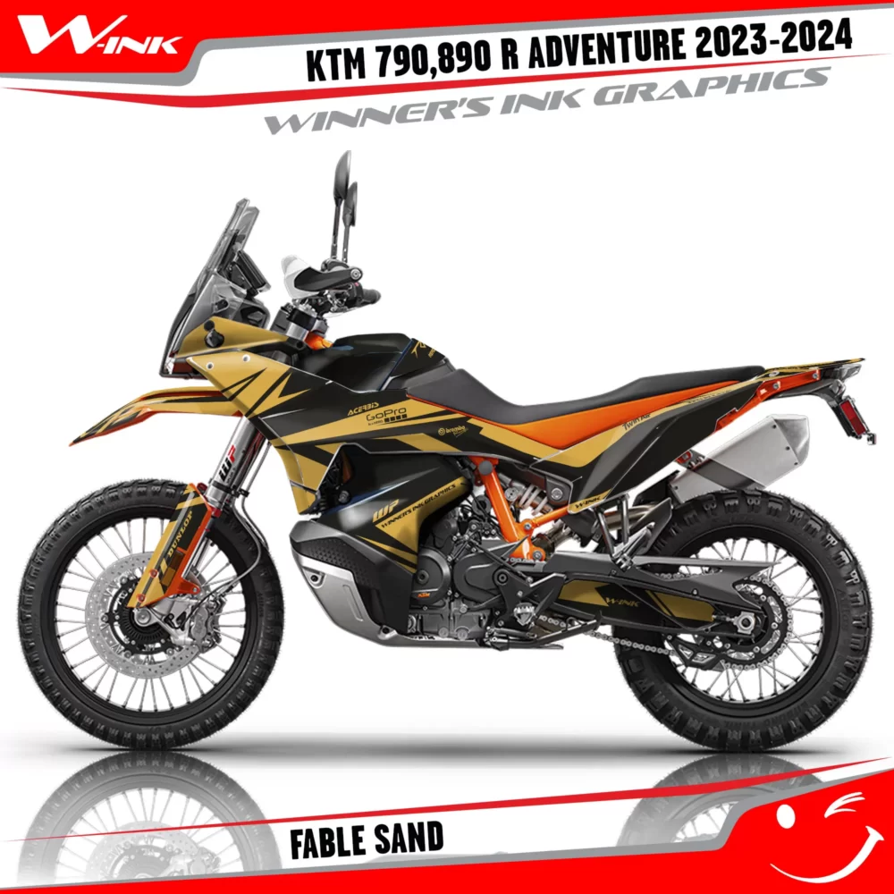 Adventure-790-890-R-2023-2024-graphics-kit-and-decals-with-design-Fable-Black-Sand