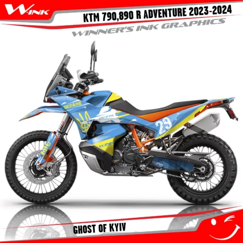 Adventure-790-890-R-2023-2024-graphics-kit-and-decals-with-design-Ghost-of-Kyiv