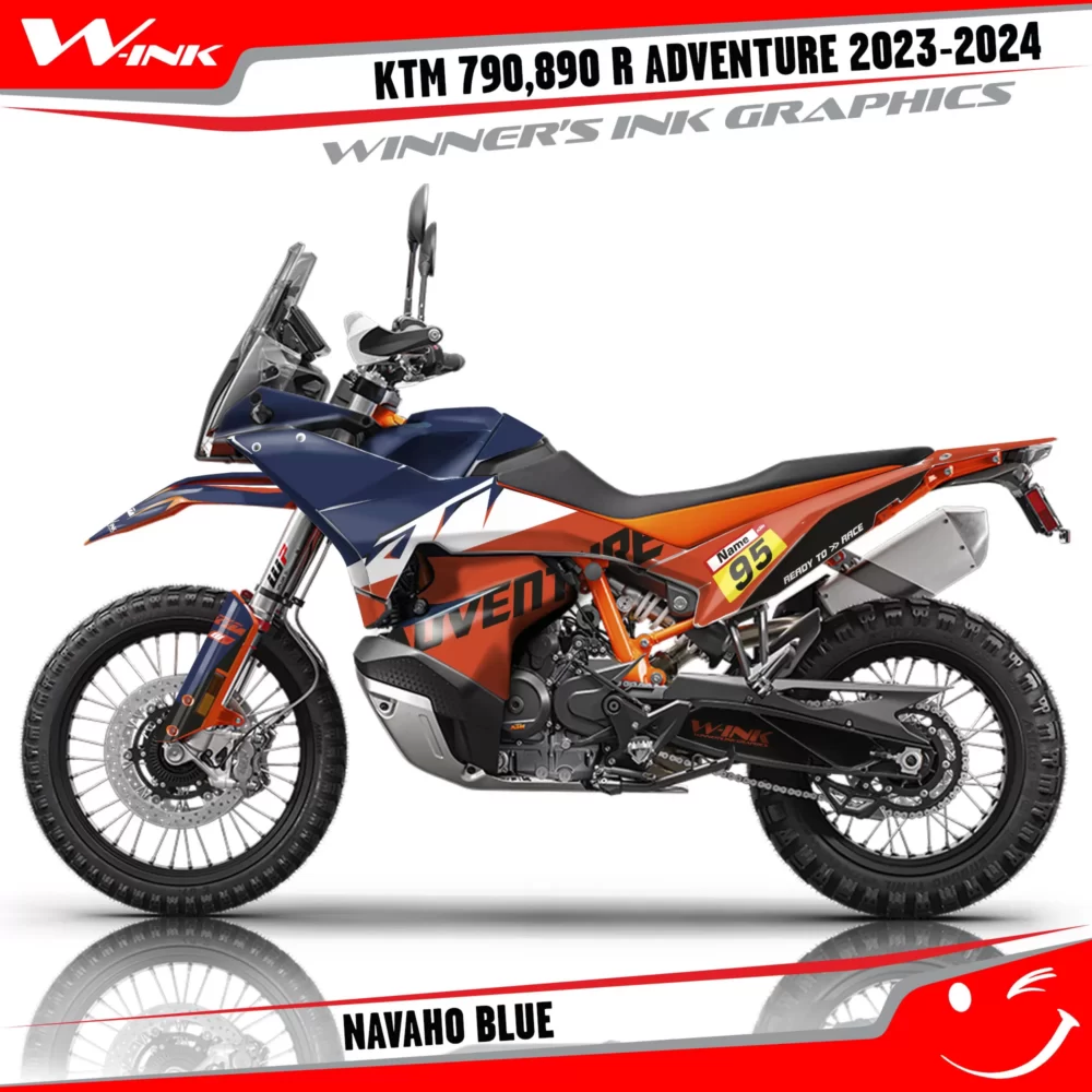 Adventure-790-890-R-2023-2024-graphics-kit-and-decals-with-design-Navaho-Orange-Blue