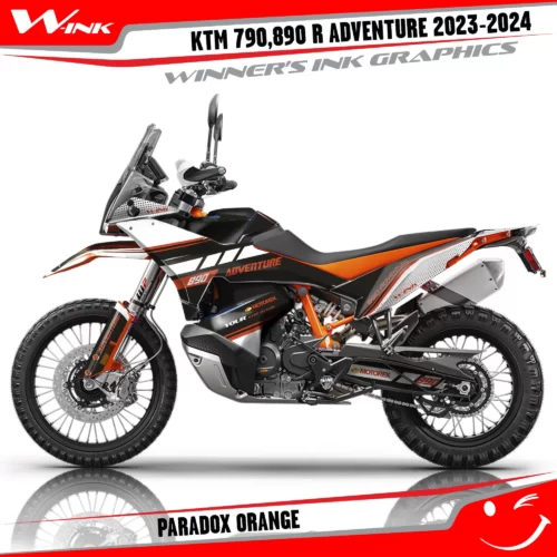 Adventure-790-890-R-2023-2024-graphics-kit-and-decals-with-design-Paradox-Black-Orange