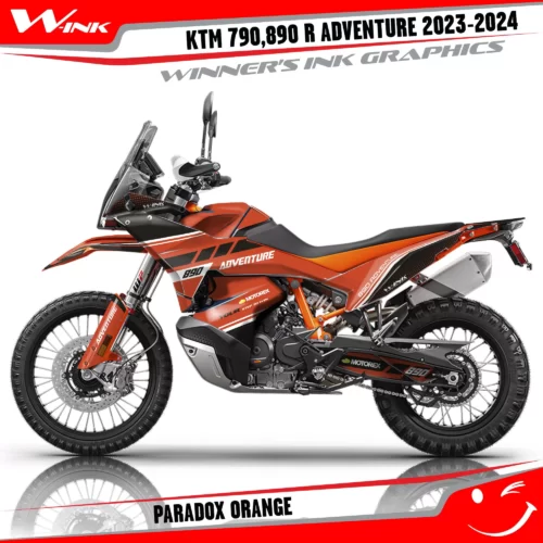 Adventure-790-890-R-2023-2024-graphics-kit-and-decals-with-design-Paradox-Full-Orange