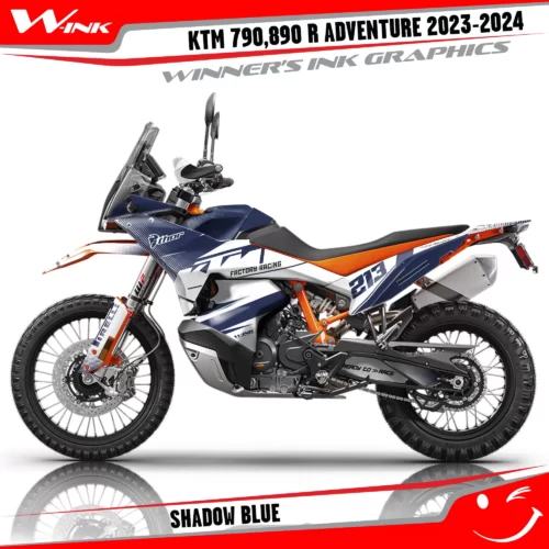 Adventure-790-890-R-2023-2024-graphics-kit-and-decals-with-design-Shadow-White-Blue
