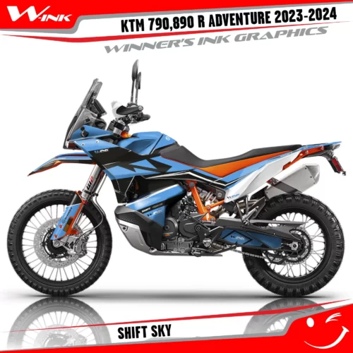 Adventure-790-890-R-2023-2024-graphics-kit-and-decals-with-design-Shift-Black-Sky