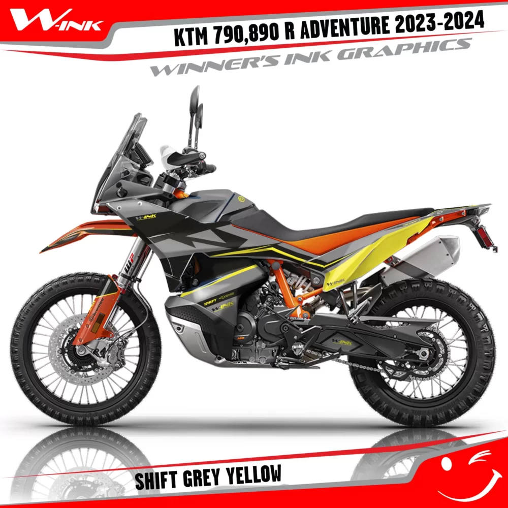 Adventure-790-890-R-2023-2024-graphics-kit-and-decals-with-design-Shift-Colourful- Orange-Grey-lime1