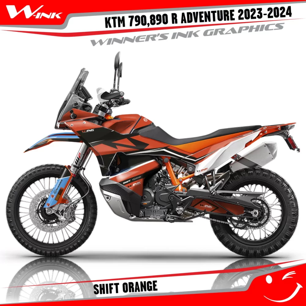 Adventure-790-890-R-2023-2024-graphics-kit-and-decals-with-design-Shift-Colourful-Sky-Orange
