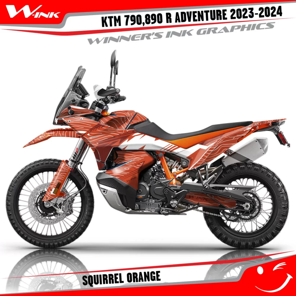 Adventure-790-890-R-2023-2024-graphics-kit-and-decals-with-design-Squirrel-Colourful-Orange