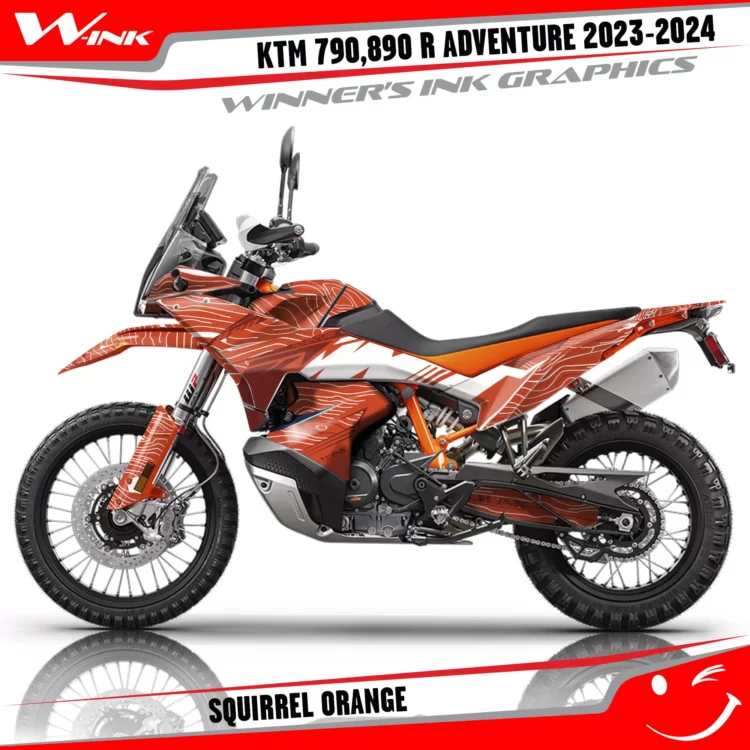 Adventure-790-890-R-2023-2024-graphics-kit-and-decals-with-design-Squirrel-Colourful-Orange