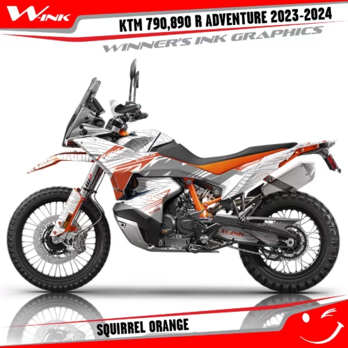 Adventure-790-890-R-2023-2024-graphics-kit-and-decals-with-design-Squirrel-White-Orange