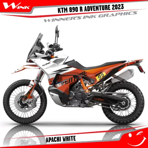 Adventure-890-R-2023-graphics-kit-and-decals-with-design-Apachi-Orange-White