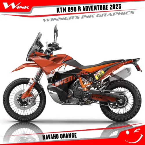 Adventure-890-R-2023-graphics-kit-and-decals-with-design-Navaho-Black-Orange