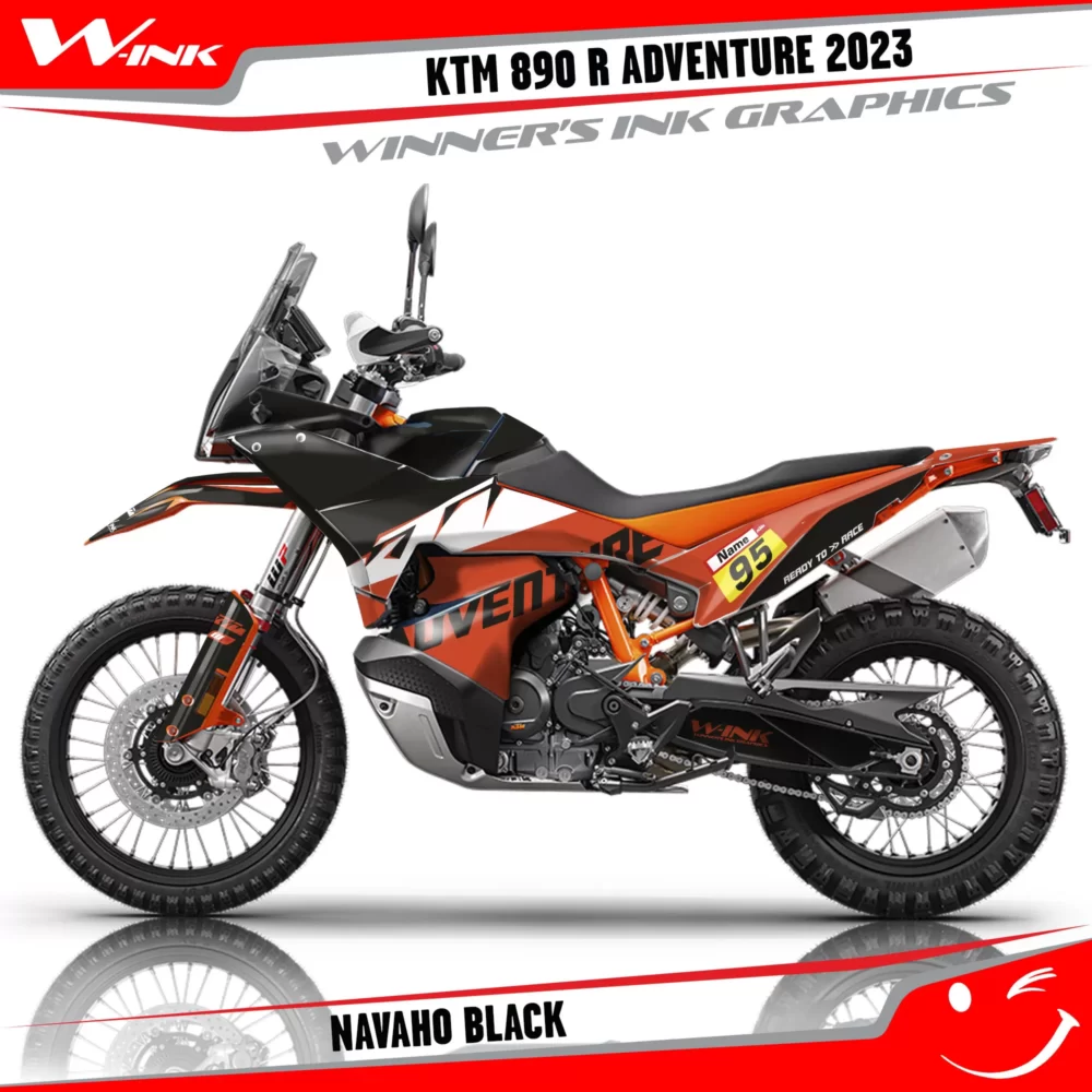 Adventure-890-R-2023-graphics-kit-and-decals-with-design-Navaho-Orange-Black