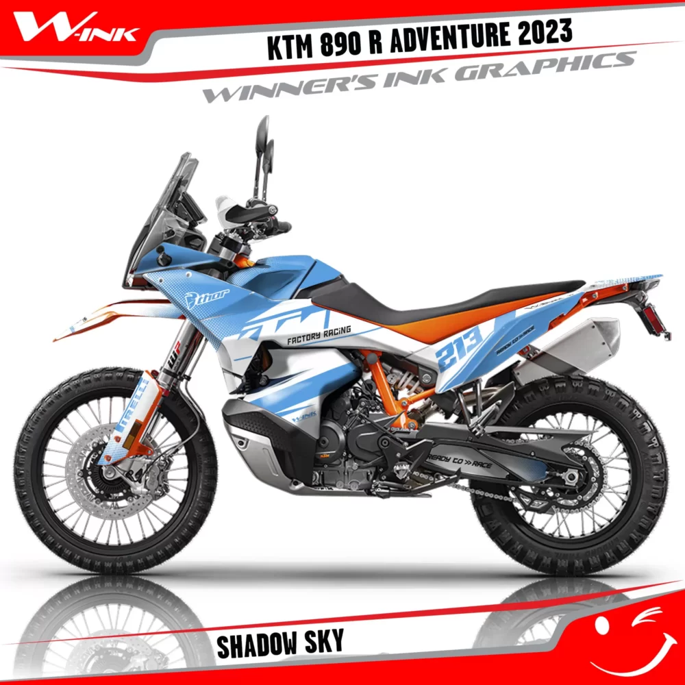Adventure-890-R-2023-graphics-kit-and-decals-with-design-Shadow-White-Sky