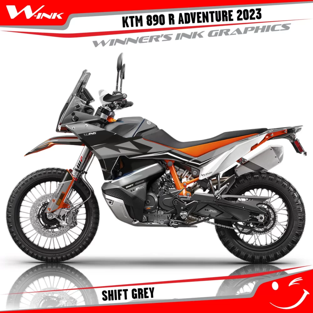 Adventure-890-R-2023-graphics-kit-and-decals-with-design-Shift-Black-Grey
