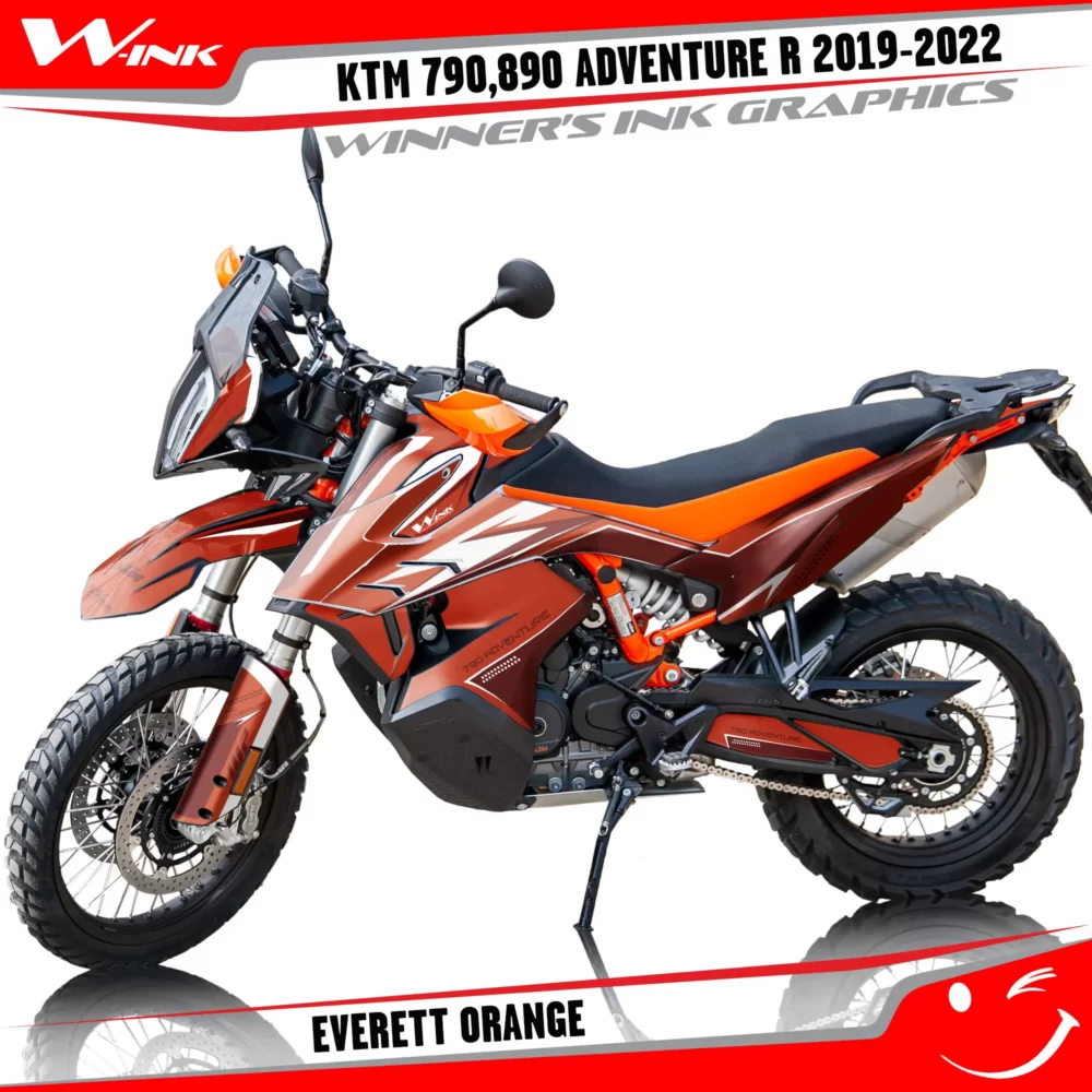 Adventure-R-790-890-2019-2020-2021-2022-graphics-kit-and-decals-with-designs-Everett-Full-Orange