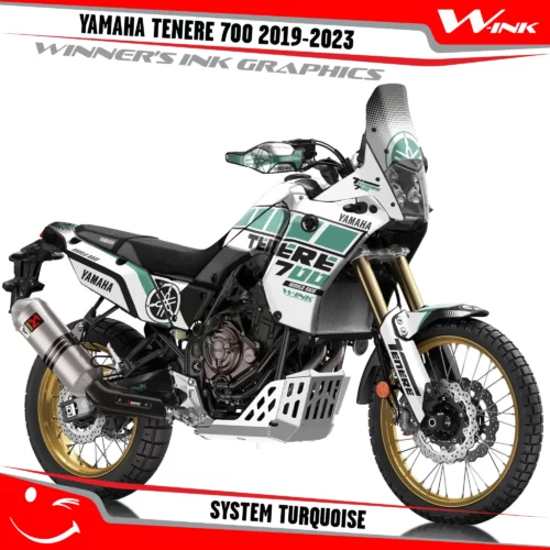 Yamaha-Tenere-700-2019-2020-2021-2022-2023-graphics-kit-and-decals-with-desing-System-White-Turquoise