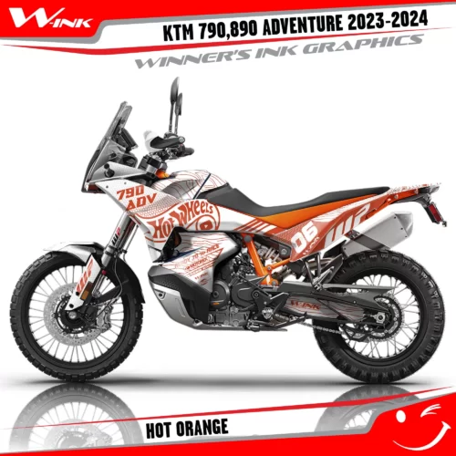 Adventure-790-890-2023-2024-graphics-kit-and-decals-with-design-Hot-White-Orange