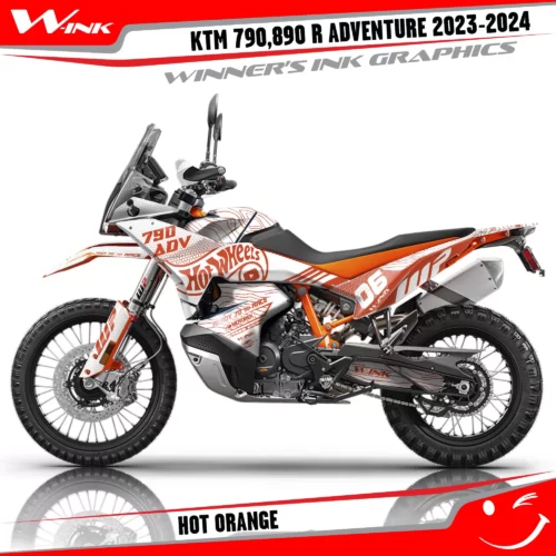 Adventure-790-890-R-2023-2024-graphics-kit-and-decals-with-design-Hot-White-Orange