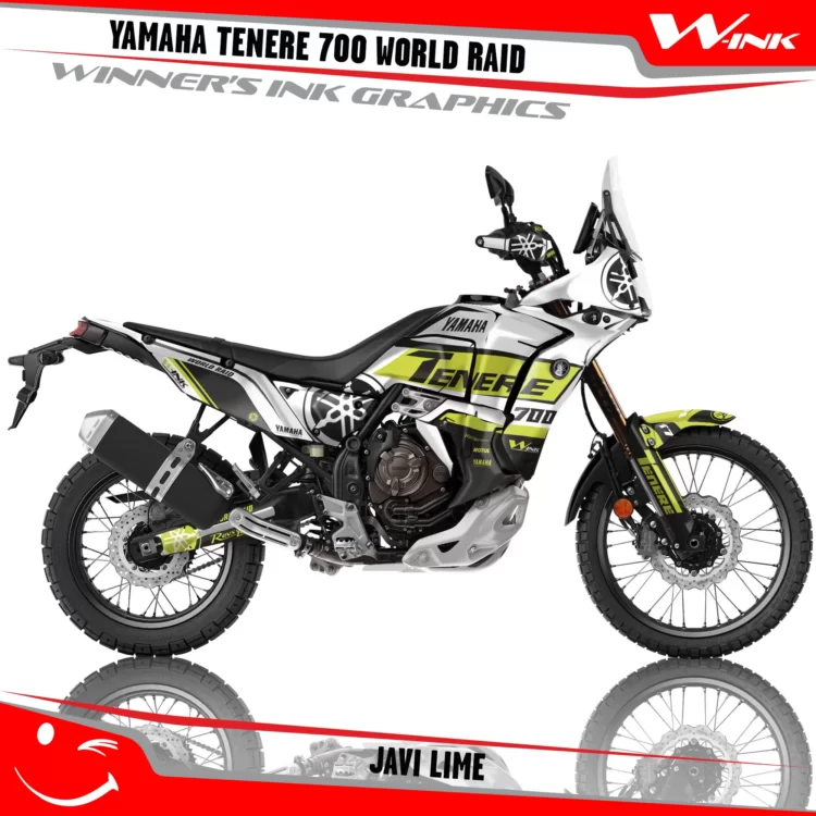 Yamaha-Tenere-700-2022-2023-2024-2025-World-Raid-graphics-kit-and-decals-with-desing-Javi-White-Lime