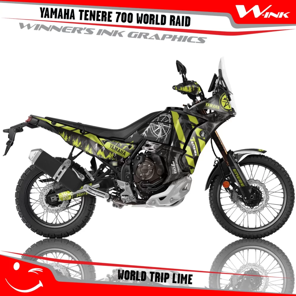 Yamaha-Tenere-700-2022-2023-2024-2025-World-Raid-graphics-kit-and-decals-with-desing-World-Trip-Lime