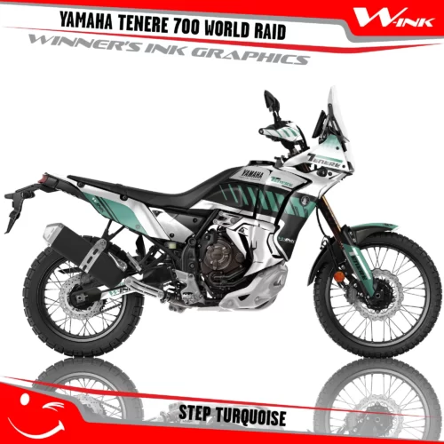 Yamaha-Tenere-700-2022-2023-2024-2025-World-Raid-graphics-kit-and-decals-with-desing-Step-White-Turquoise