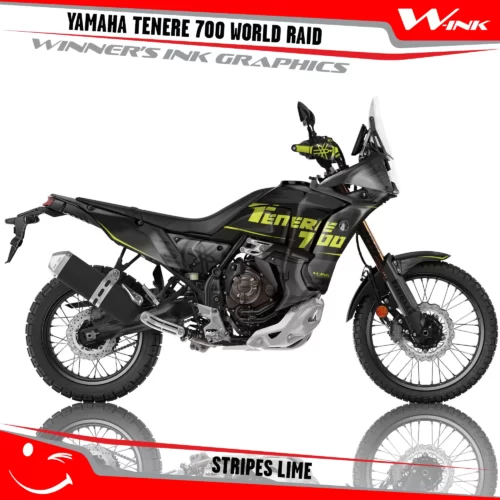Yamaha-Tenere-700-2022-2023-2024-2025-World-Raid-graphics-kit-and-decals-with-desing-Stripes-Black-Lime